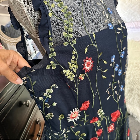City Studio 16W Navy Mesh Floral Embroidered Fit & Flare Dress - Picture 5 of 16